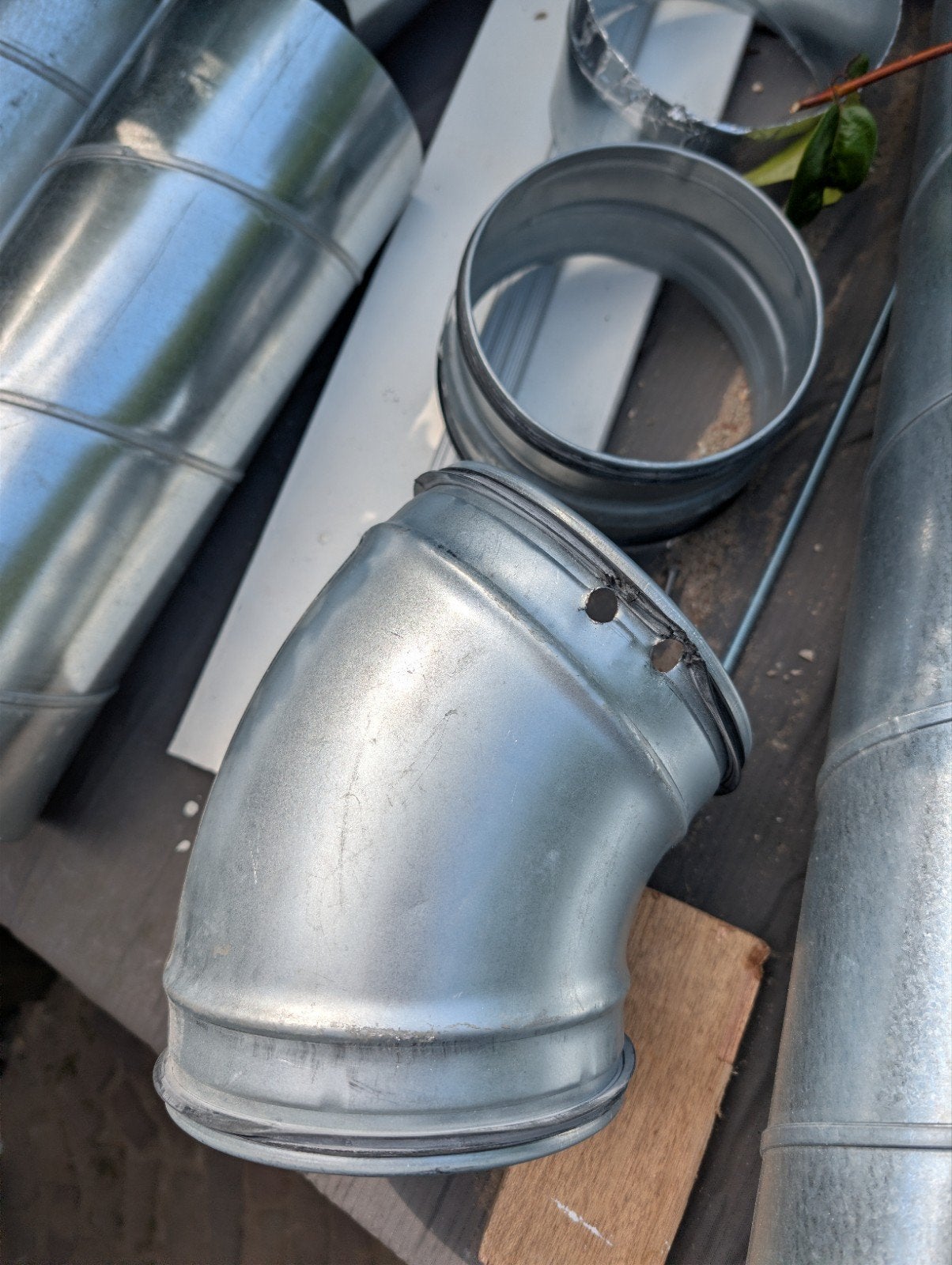 SAFE spiro 45 160mm en verloopstuk 150-160, Doe-het-zelf en Verbouw, Buizen en Afvoer, Ophalen, Bochten, Gebruikt, Pvc