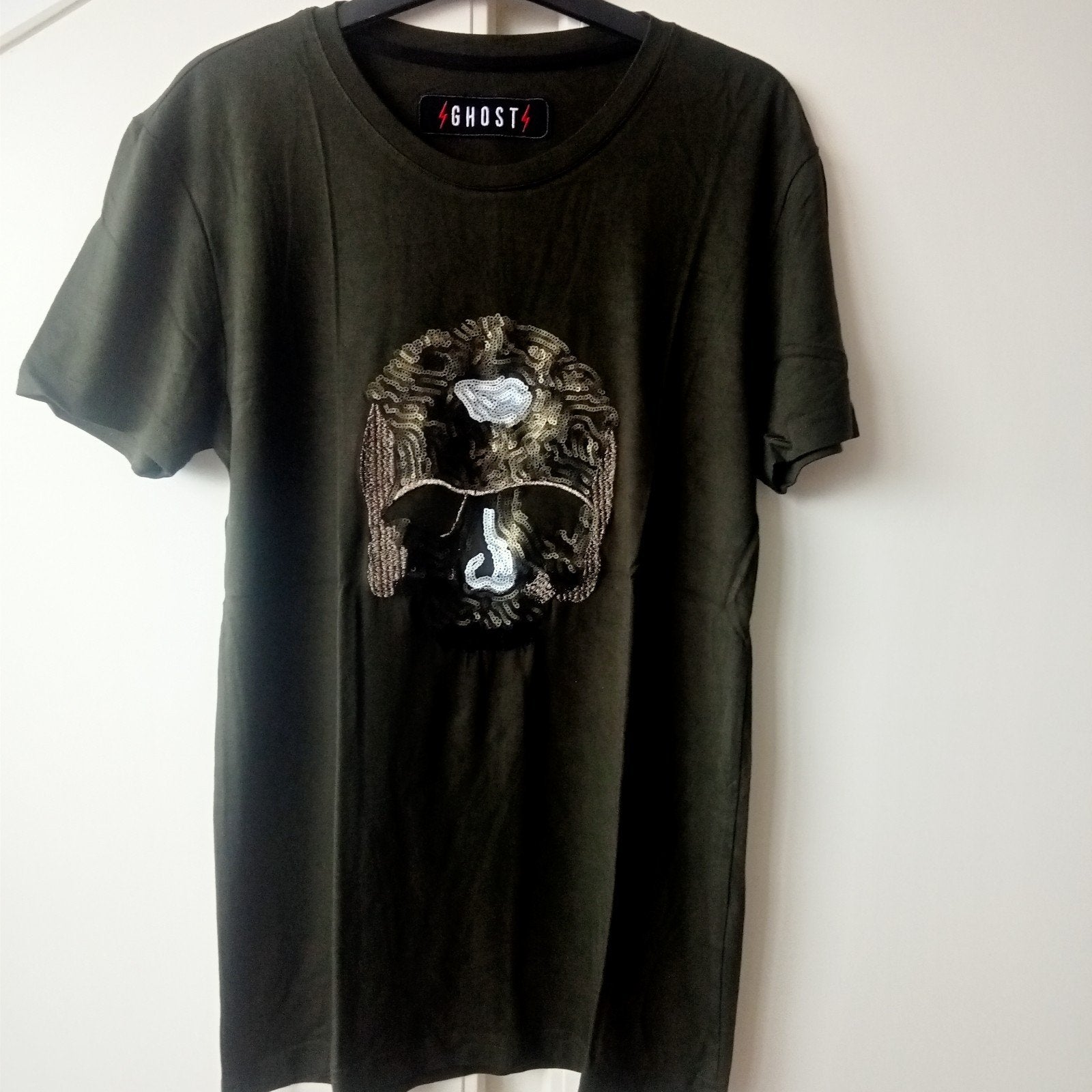 Ghost T-shirt met pailletten doodshoofd - Maat S, Ophalen of Verzenden, Zo goed als nieuw, Ghost, Groen