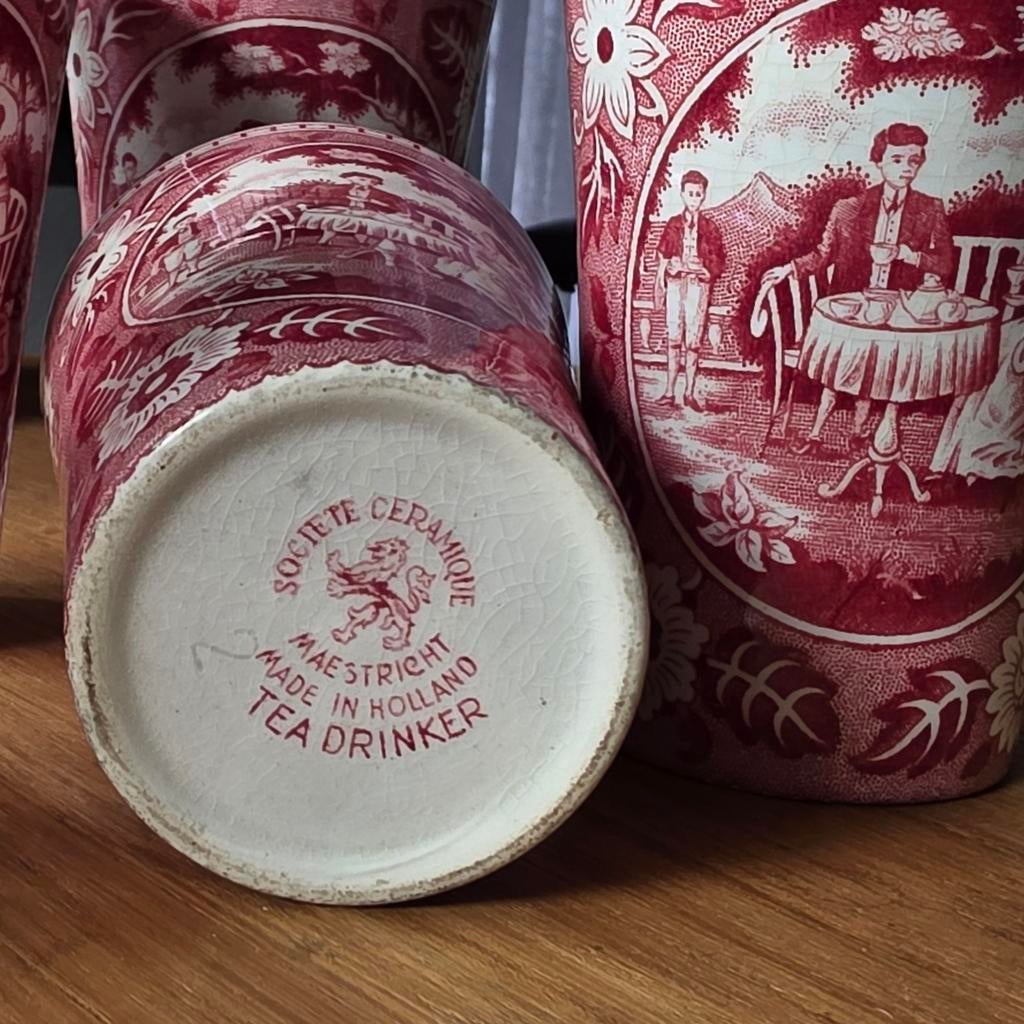 5 vintage bekers Societe Ceramique Maastricht 'Tea Drinker', Antiek en Kunst, Ophalen of Verzenden