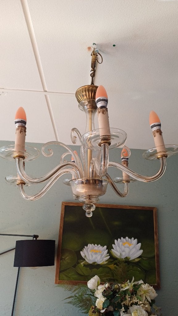 Venetiaanse glazen kroonluchter, 6 armen, Antiek en Kunst, Ophalen