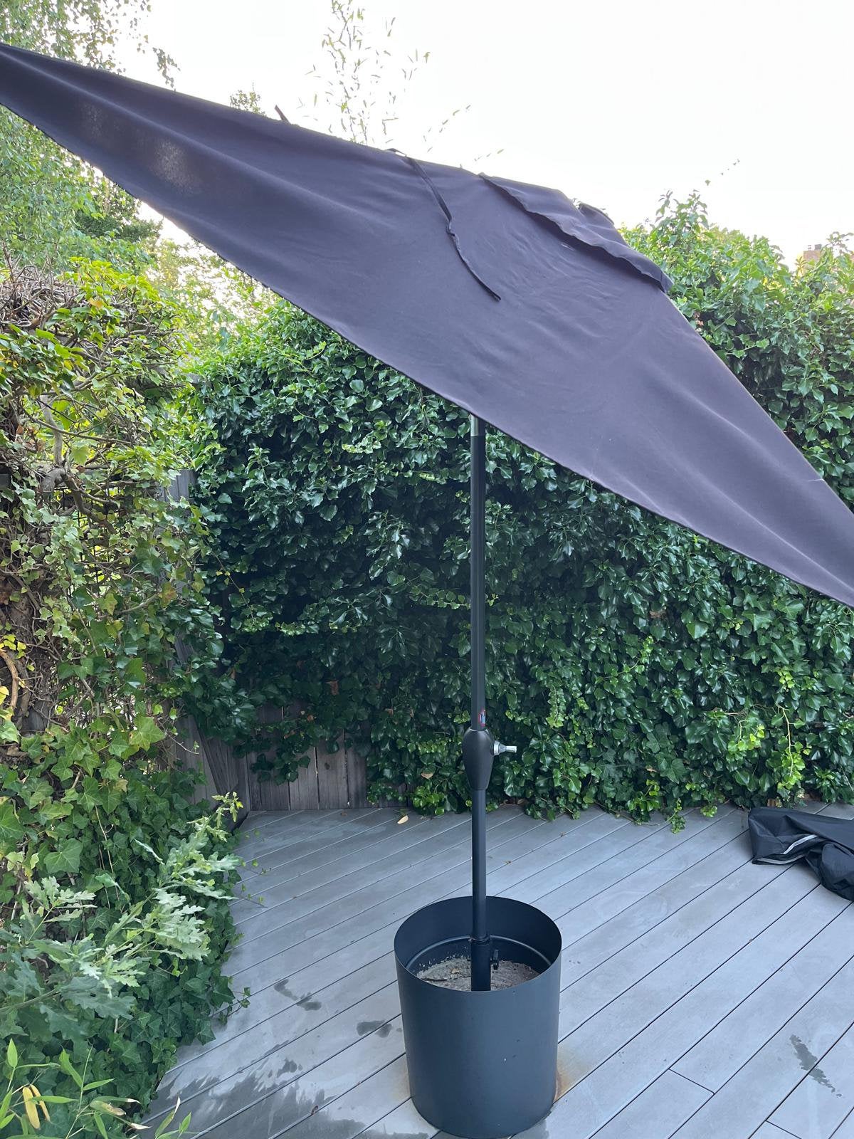 Parasol rechthoek met voet, Tuin en Terras, Parasols, Ophalen, Kantelbaar, Zo goed als nieuw, Parasolvoet