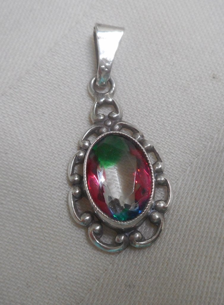 Zilveren antieke Art Nouveau hanger met mooie steen nr.219, Sieraden, Tassen en Uiterlijk, Antieke sieraden, Verzenden, Zilver
