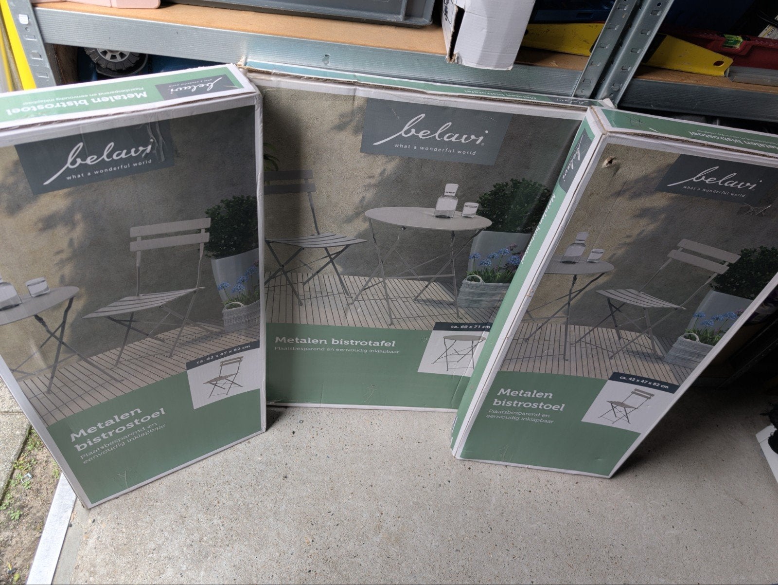 Belavi Bistroset: 2 stoelen en 1 tafel, nieuw in doos, Ophalen, Nieuw, Rond, Metaal