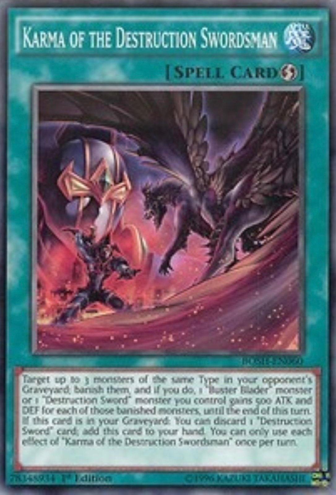 Yu-Gi-Oh! Karma of the Destruction Swordsman BOSH Print !, Ophalen of Verzenden, Zo goed als nieuw, Losse kaart