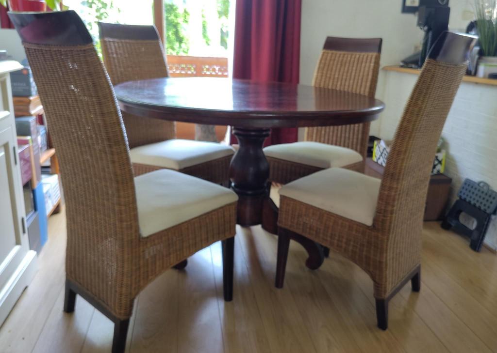 ronde eettafel + stoelen, Huis en Inrichting, Tafels | Eettafels, Ophalen, Gebruikt, Overige materialen, Rond