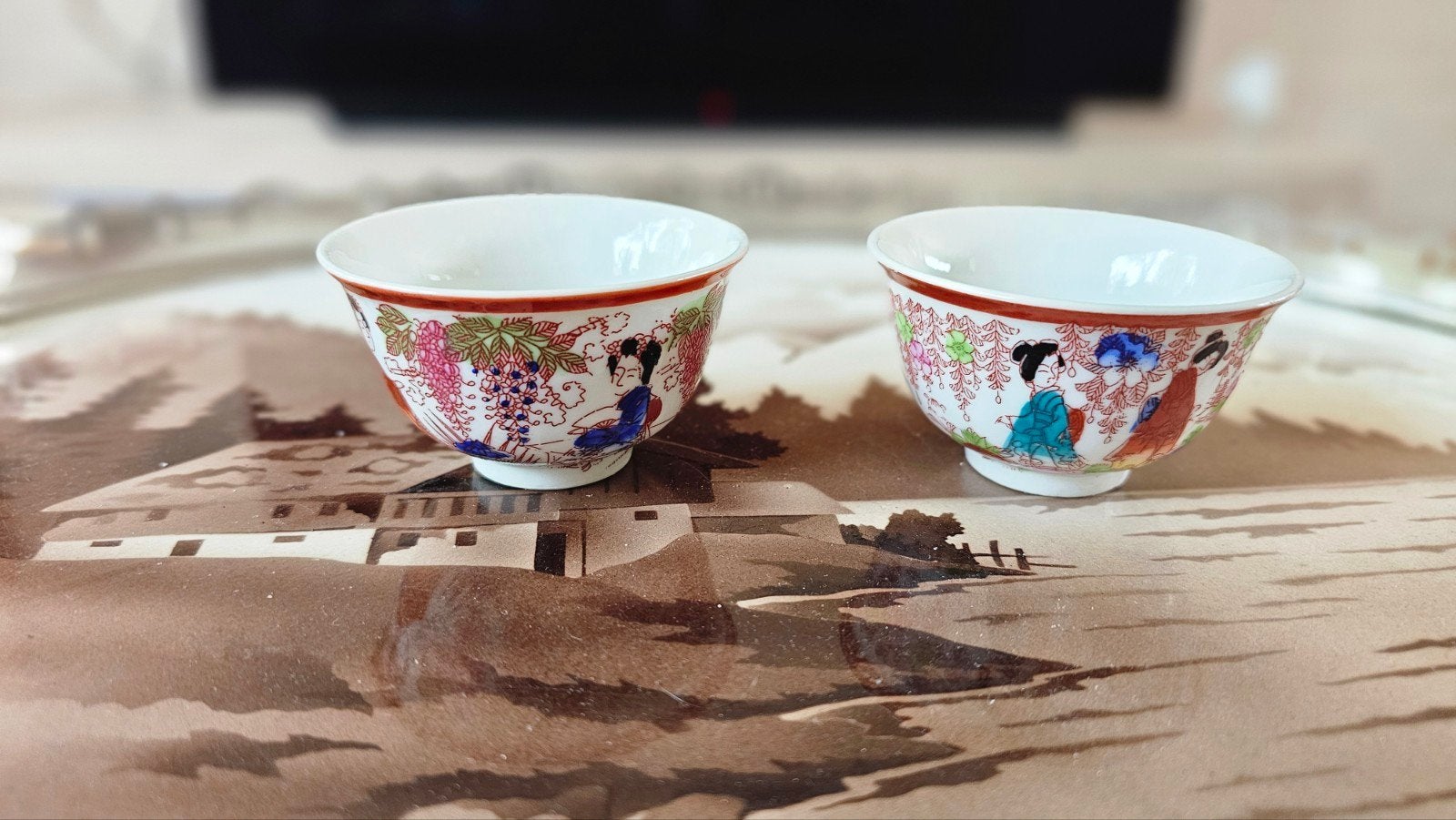 Set van 2 Japanse theekopjes met traditioneel decor, Ophalen of Verzenden