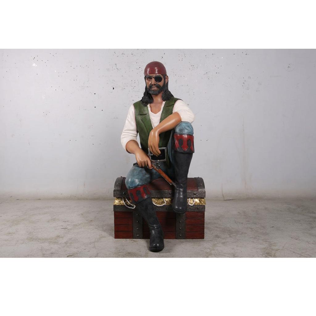 Pirate op Schatkist - Piratenbeeld - 146 cm, Verzamelen, Beelden en Beeldjes, Ophalen, Nieuw