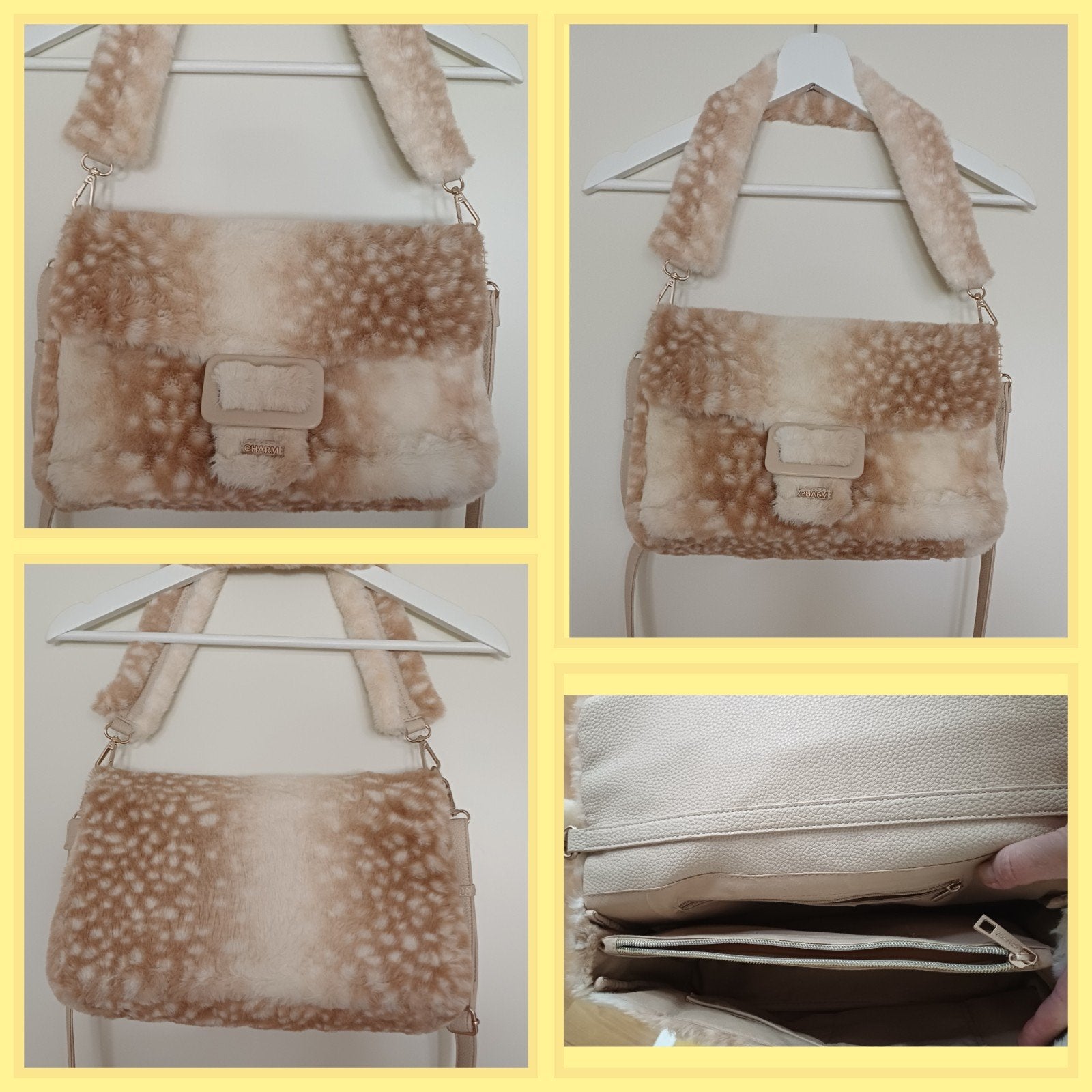 Stijlvolle Faux Fur Schoudertas van merk Charm - Beige/Bruin, Ophalen of Verzenden, Zo goed als nieuw, Beige, Schoudertasje