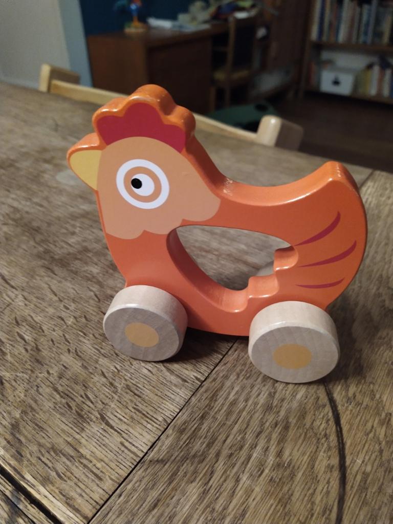 Leuk houten speelgoed, kip op wielen, Ophalen of Verzenden
