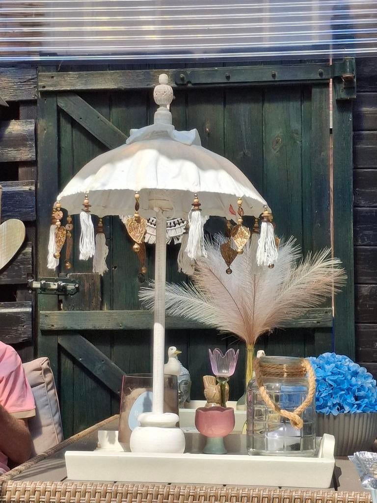Decoratieve Bali Parasol - Wit met Kwastjes, Ophalen