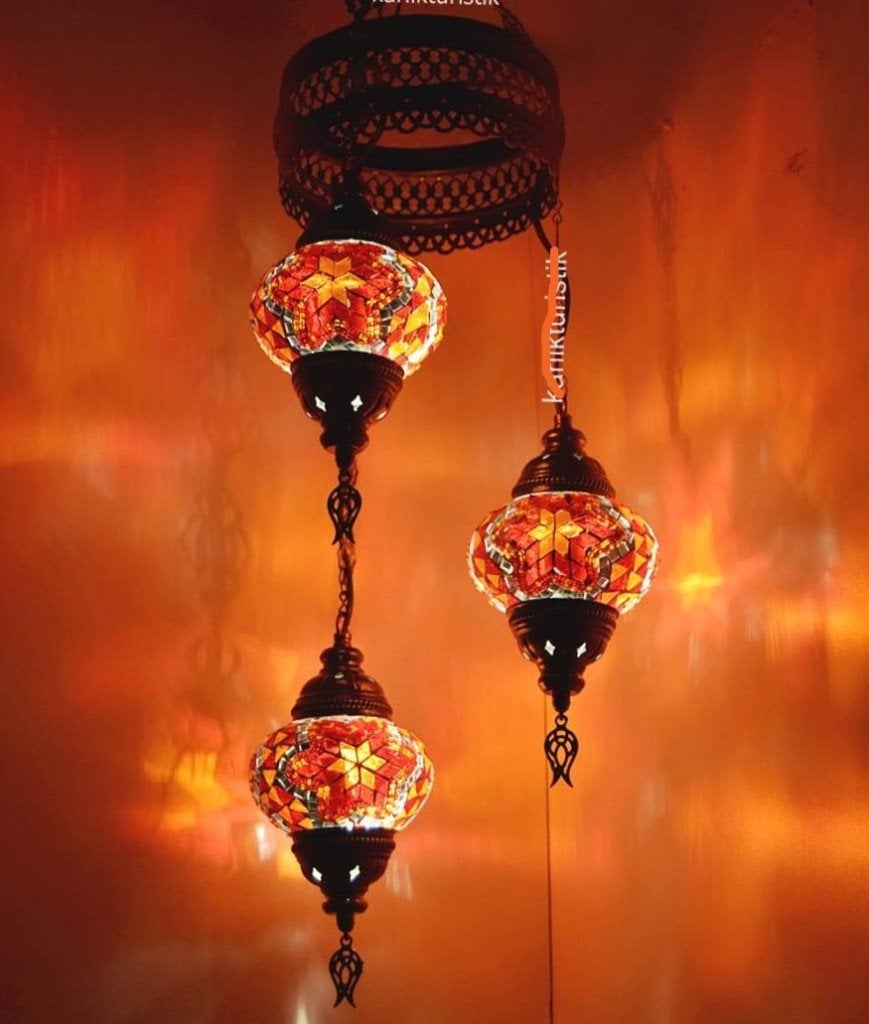 Oosterse Arabische Marrakech glasmozaiek kroonluchters set 3, Oosters Arabisch 1001nacht Boho Ibiza Marrakech Marokkaans Turks