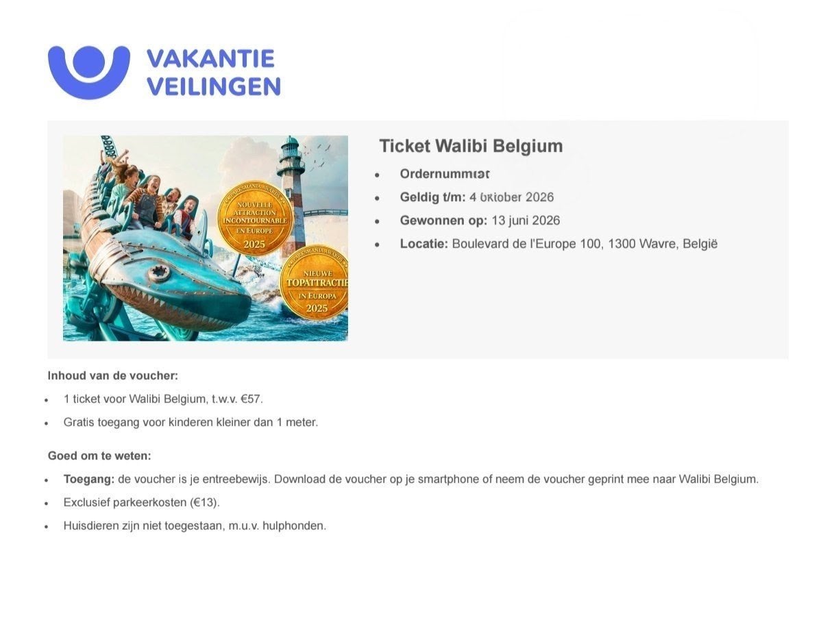 2 kaartjes voor Walibi Belgium, Twee personen, Ticket of Toegangskaart