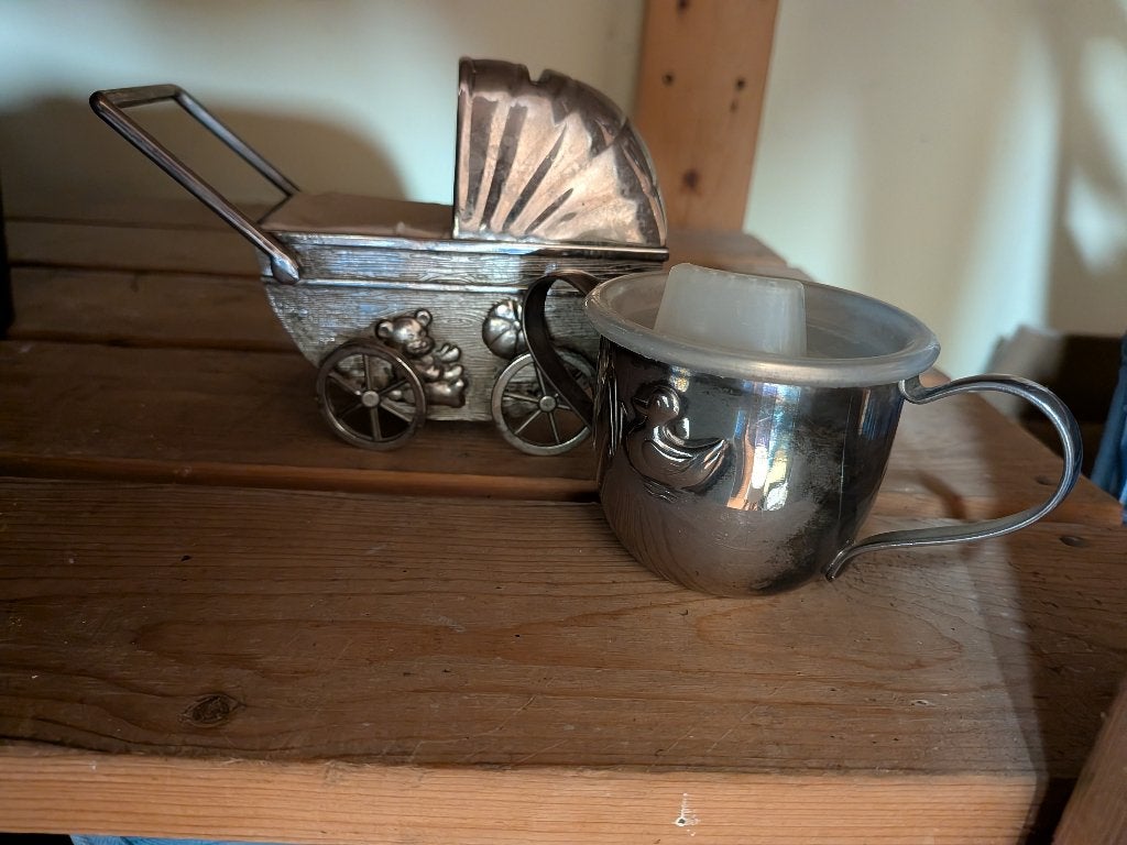 verzilverde geboortegeschenkjes nostalgie, Kinderen en Baby's, Kraamcadeaus en Geboorteborden, Ophalen of Verzenden, Zo goed als nieuw