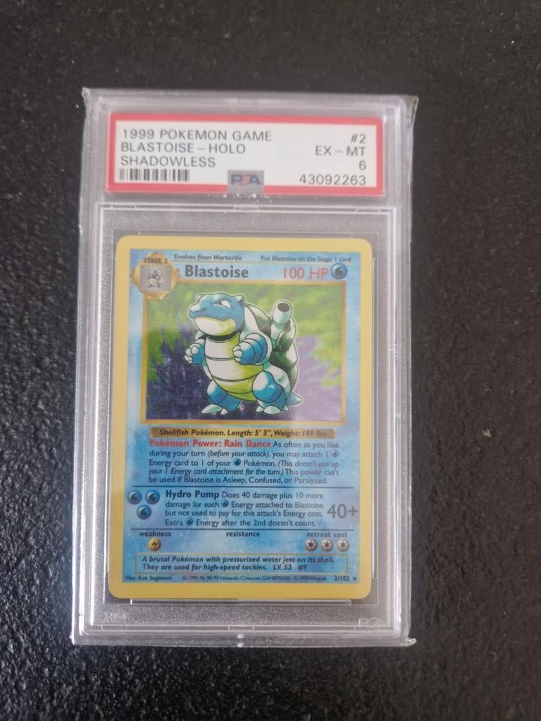 Blastoise PSA 6 shadowless. Base set holo wotc tcg graded, Ophalen of Verzenden, Zo goed als nieuw, Losse kaart, Foil