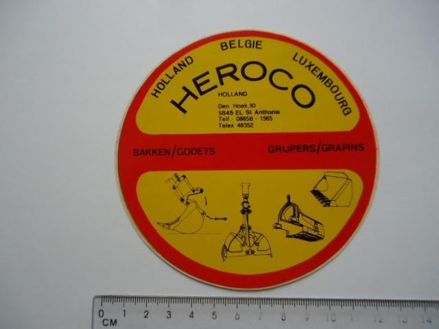 sticker oud St Anthonis Heroco bakken grijpers hijskraan, Verzamelen, Stickers, Zo goed als nieuw, Bedrijf of Vereniging, Verzenden