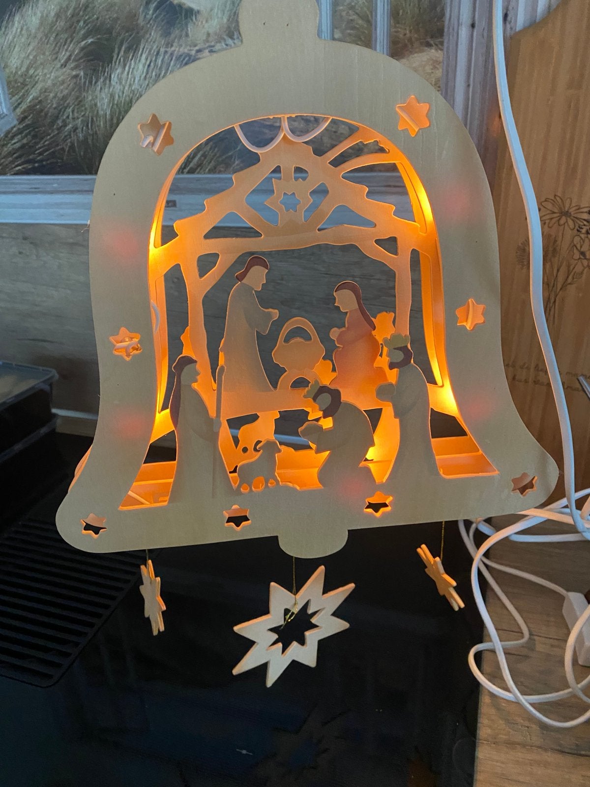 Houten raamdecoratie met lichtjes, Ophalen of Verzenden, Zo goed als nieuw, Hout