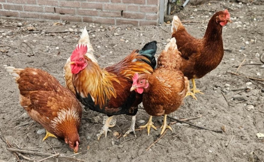 Leg kippen met een haan, Vrouwelijk, Kip
