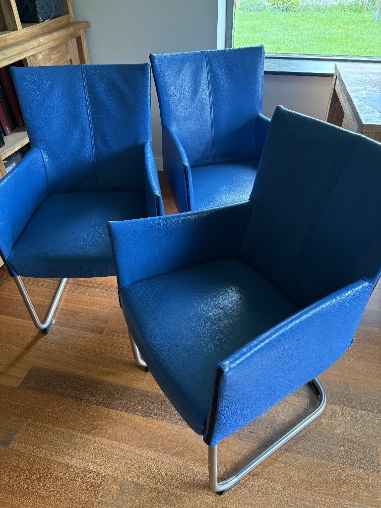 fauteuil blauw 3 st., Ophalen, Gebruikt, Minder dan 75 cm, Leer