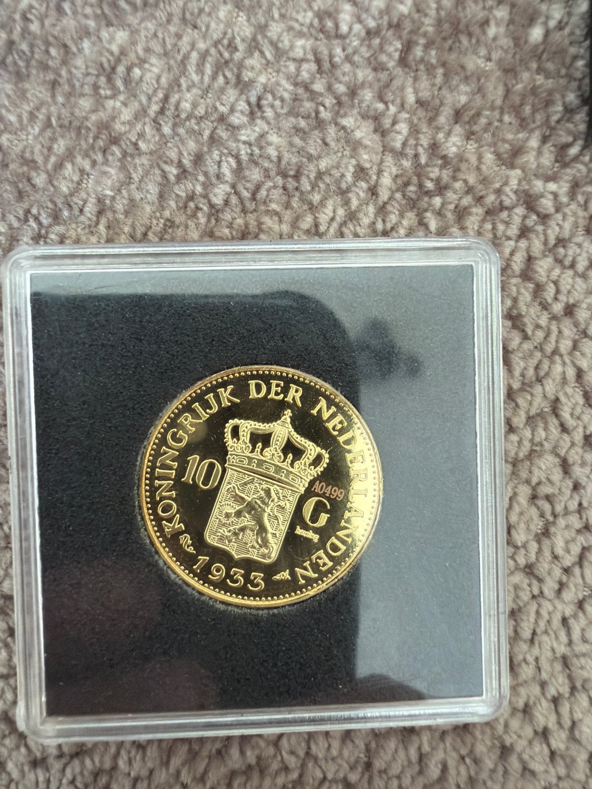 Gouden 10 gulden munt Wilhelmina 1933 in cassette, Koningin Wilhelmina, Losse munt, 10 gulden, Goud