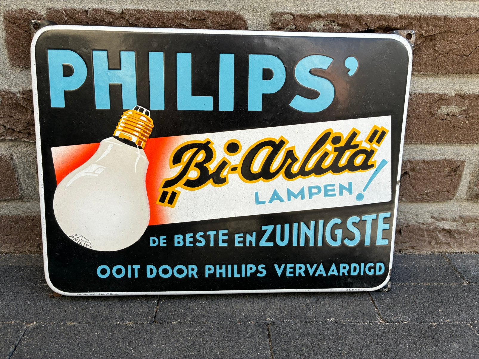 Emaille reclamebord Philips Bi-Arlita lampen. Langcat Bussem, Ophalen of Verzenden