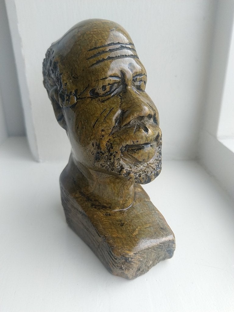 Afrikaanse Shona buste - Handgesneden Speksteen - 1,2 kg, Minder dan 20 cm, Ophalen of Verzenden, Steen of Keramiek, Beeld
