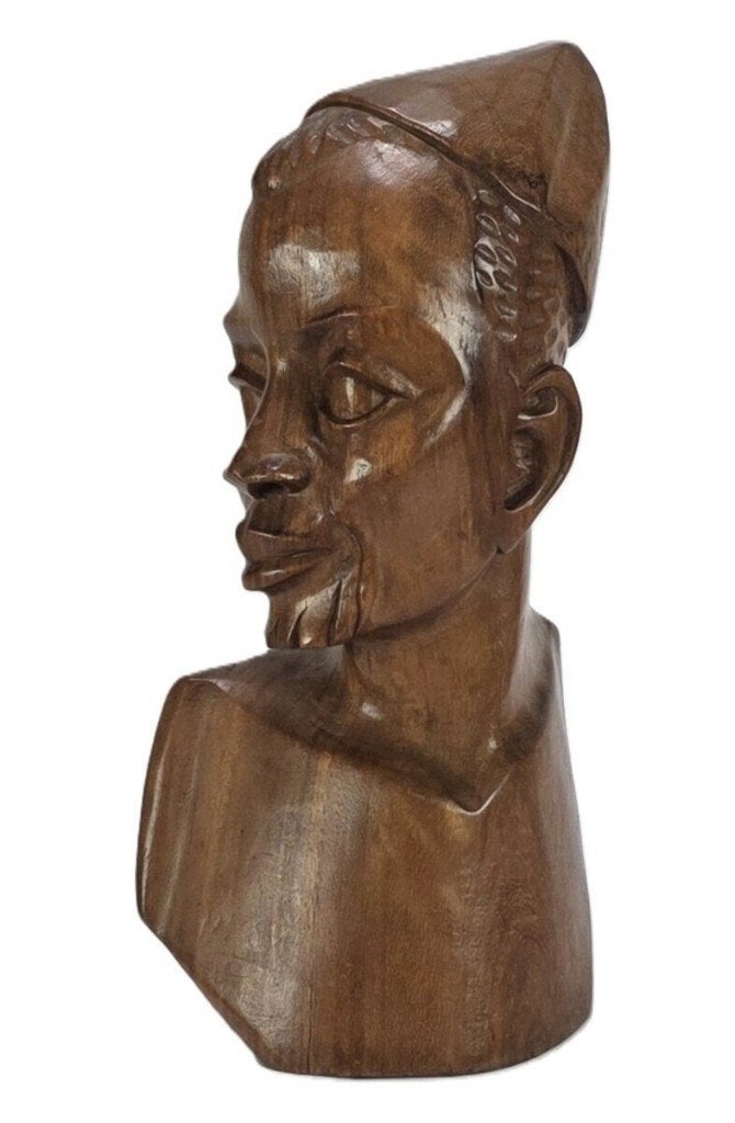 701. Houten beeld, Afrika – buste man, midden 20e eeuw, Antiek en Kunst, Ophalen, Buste, Handgemaakt, 20 - 50 cm