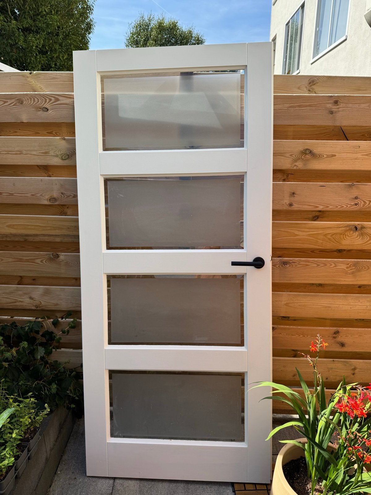 Witte opdek binnendeur met glas en klink - 199,5x88 cm, Ophalen, Gebruikt, 80 tot 100 cm, Binnendeur