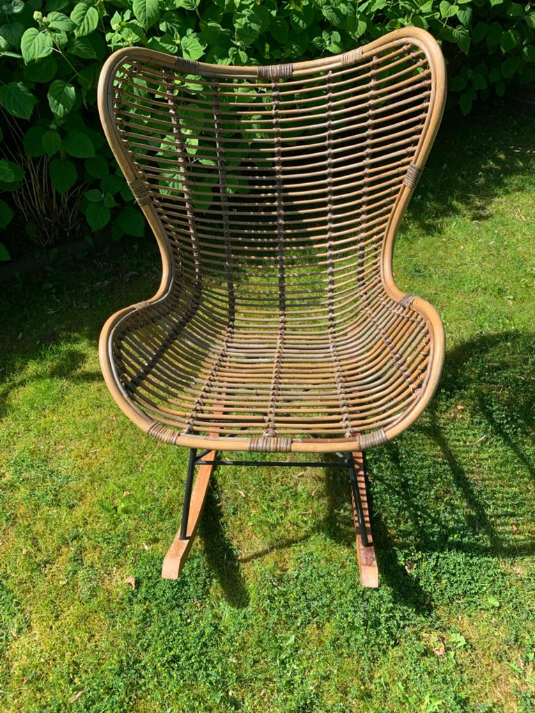Rotan schommelstoel - Retro design- de Troubadoer, Ophalen, Gebruikt, Bruin, Riet of Rotan