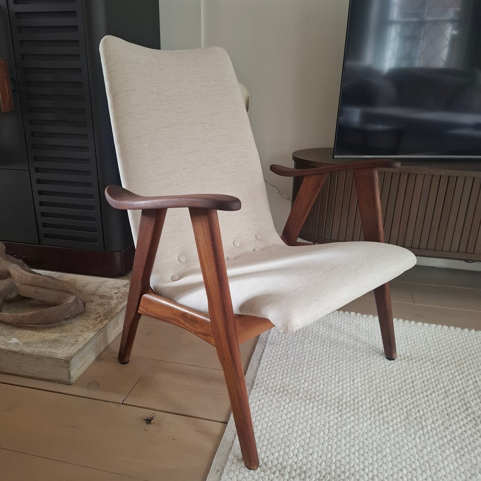 Louis van Teeffelen fauteuil, houten vintage relex stoel,, Ophalen