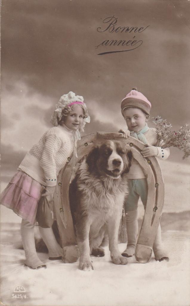 Kinderen. Sint Bernhard. Hond. Mooie oude AK 1917, Verzenden, Voor 1920, Gelopen, Kinderen