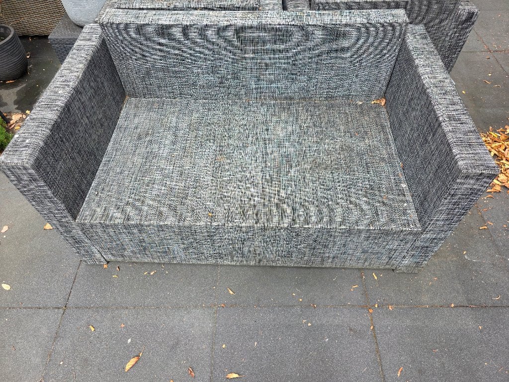 Grijze tuinbank met kussens 140x82x70 cm, Tuin en Terras, Tuinbanken, Ophalen, Gebruikt, Overige materialen