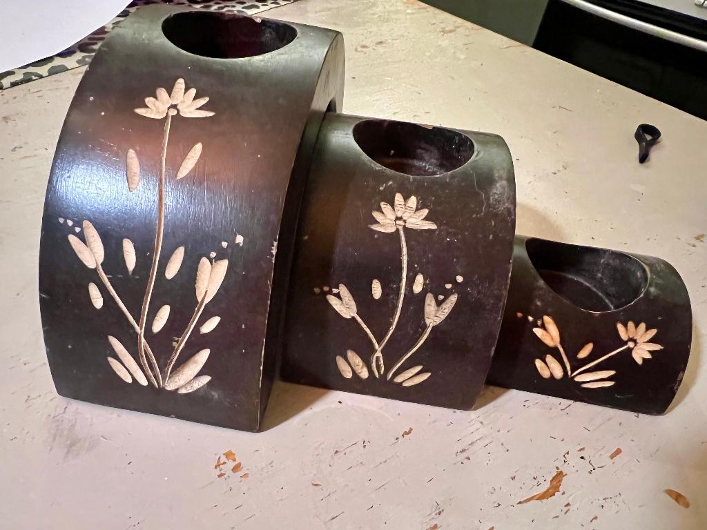 Vintage retro houten Scandinavische kaarsenhouder kandelaar, Huis en Inrichting, Woonaccessoires | Kandelaars en Kaarsen, Bruin