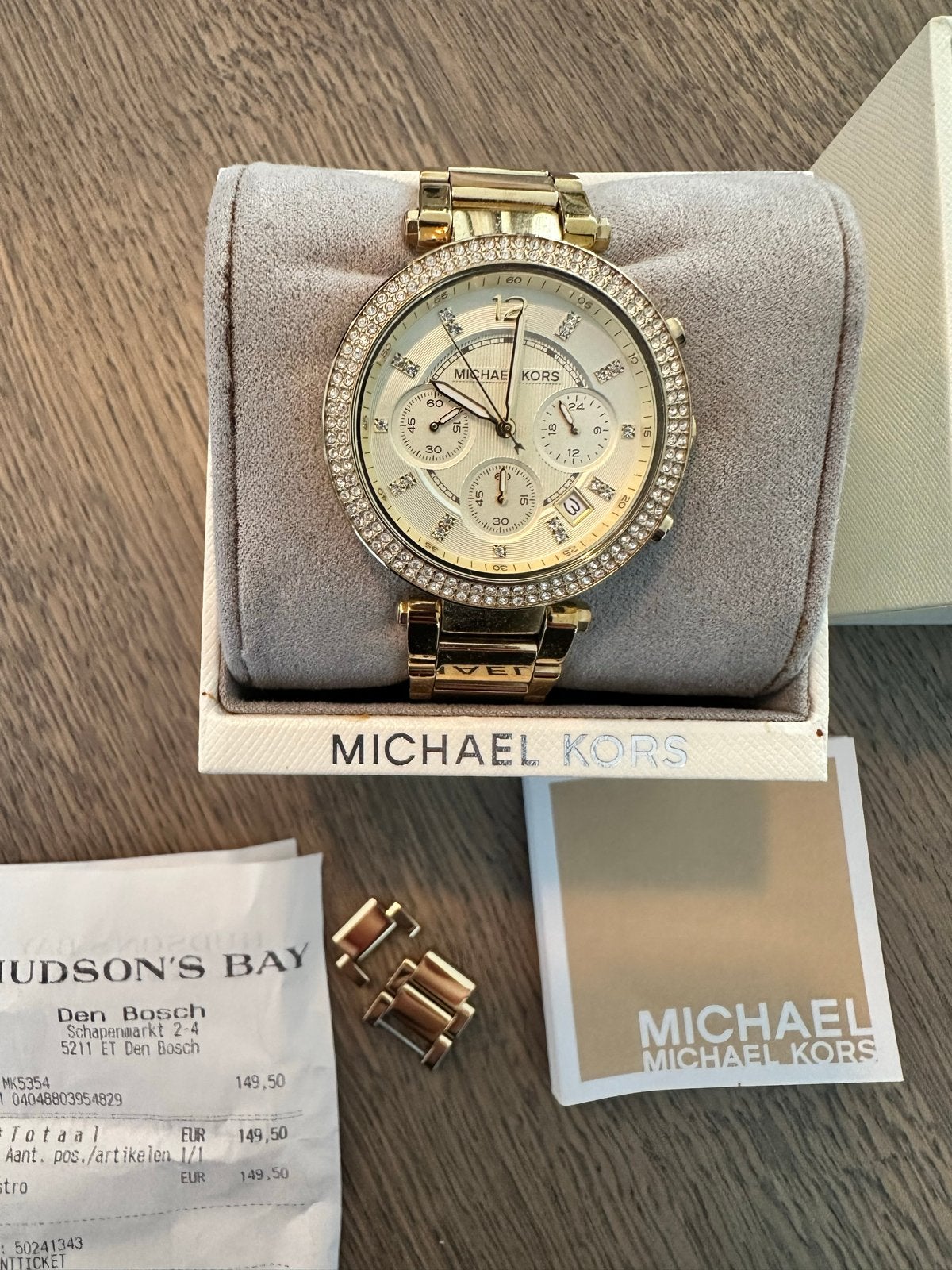 Michael Kors Dameshorloge Goudkleurig met Strass, Overige merken, Staal, Polshorloge, Ophalen of Verzenden
