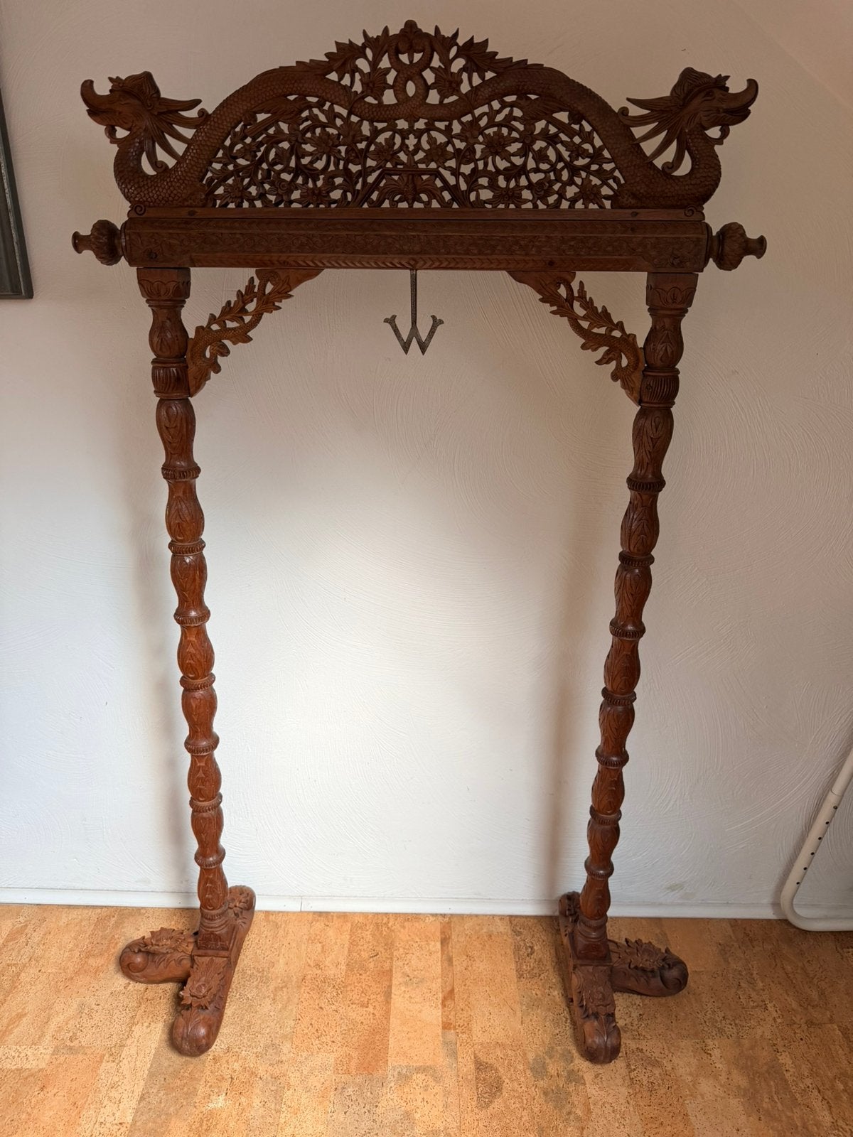 Vintage Balinese Teak Wood Gong Stand, 19s. Indonesian Boho, Antiek en Kunst, Ophalen of Verzenden