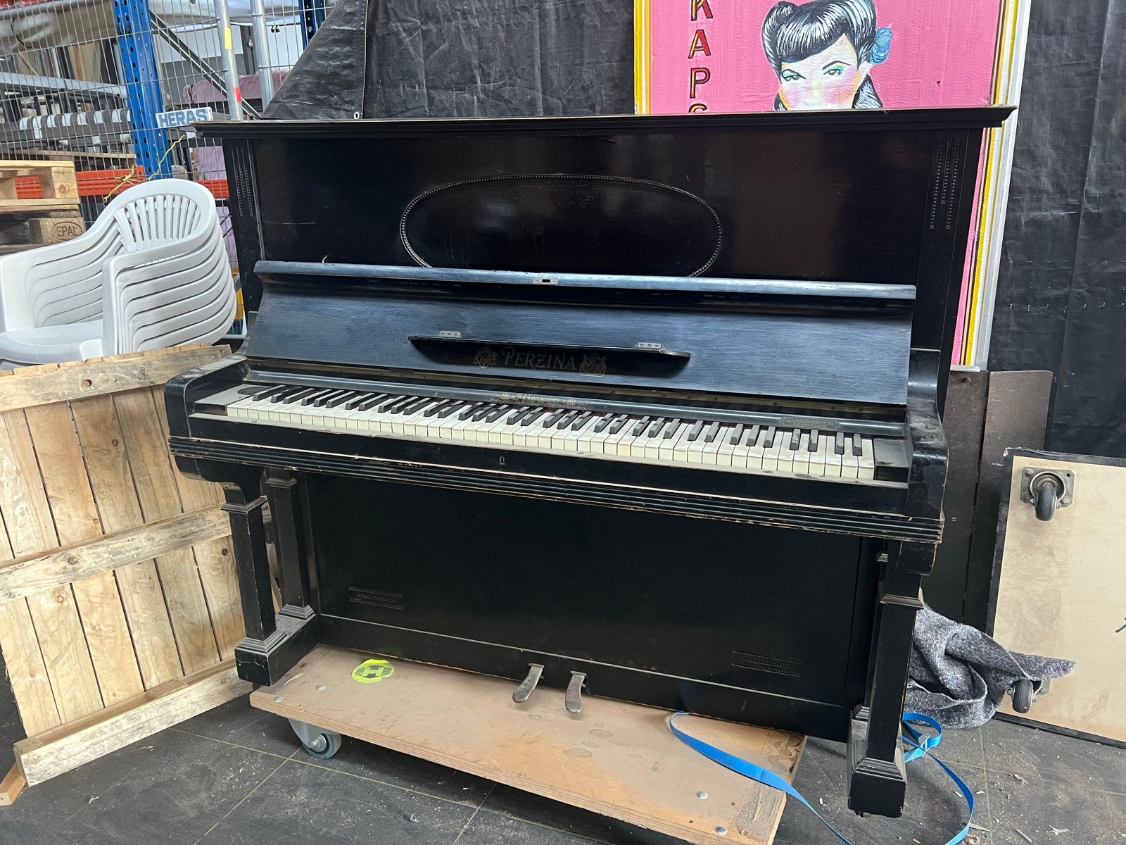 Antieke Perzina Piano - Zwart, G.A. Goldschmeding Amsterdam, Muziek en Instrumenten, Piano's, Ophalen, Gebruikt, Zwart, Piano