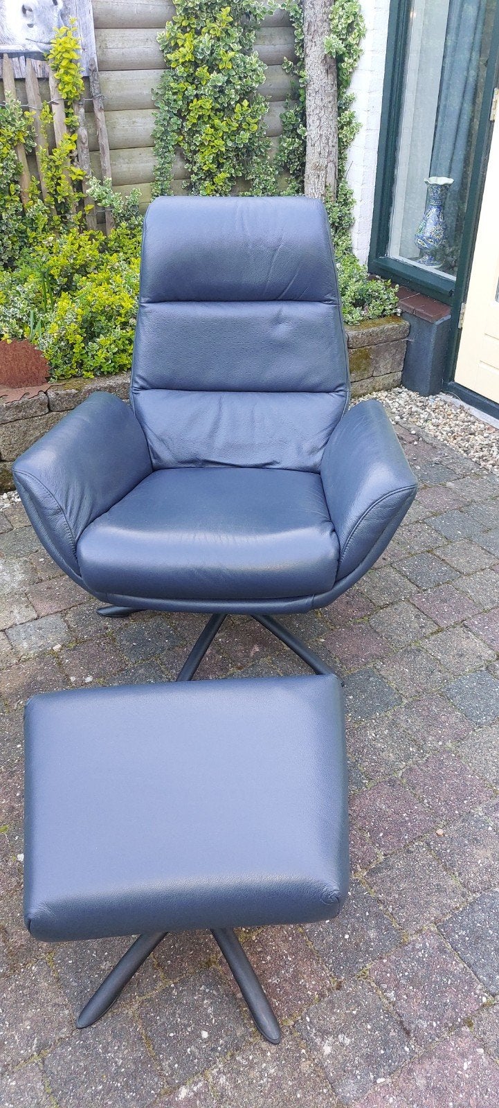 LEDEREN FAUTEUIL met VOETENBANK, Ophalen, Zo goed als nieuw, Leer