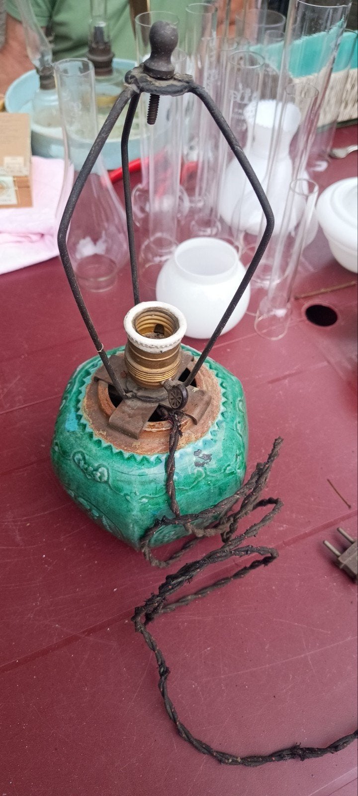 Antieke Chinese gemberpot lamp, 19e eeuws, groen, Ophalen of Verzenden