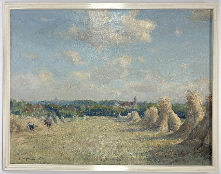 210. Olieverfschilderij, G.F. van Schagen - landschap, 1936, Ophalen