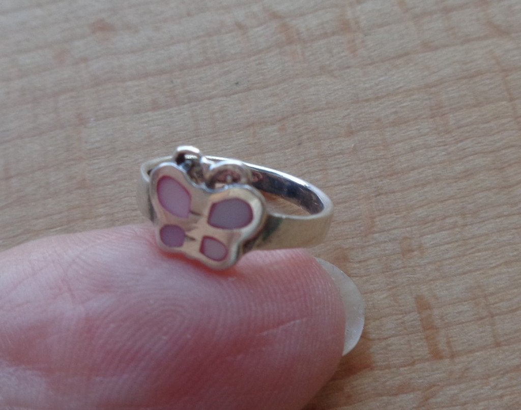 zilveren teen ring met parelmoer vlinder [1037], Verzenden, Dame, Zilver, Zilver