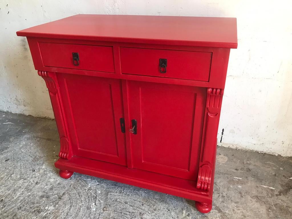 Rood dressoir robijn rood #winkel# 2 deuren, 2 laden, Met deur(en), Nieuw, Oldwood, 25 tot 50 cm