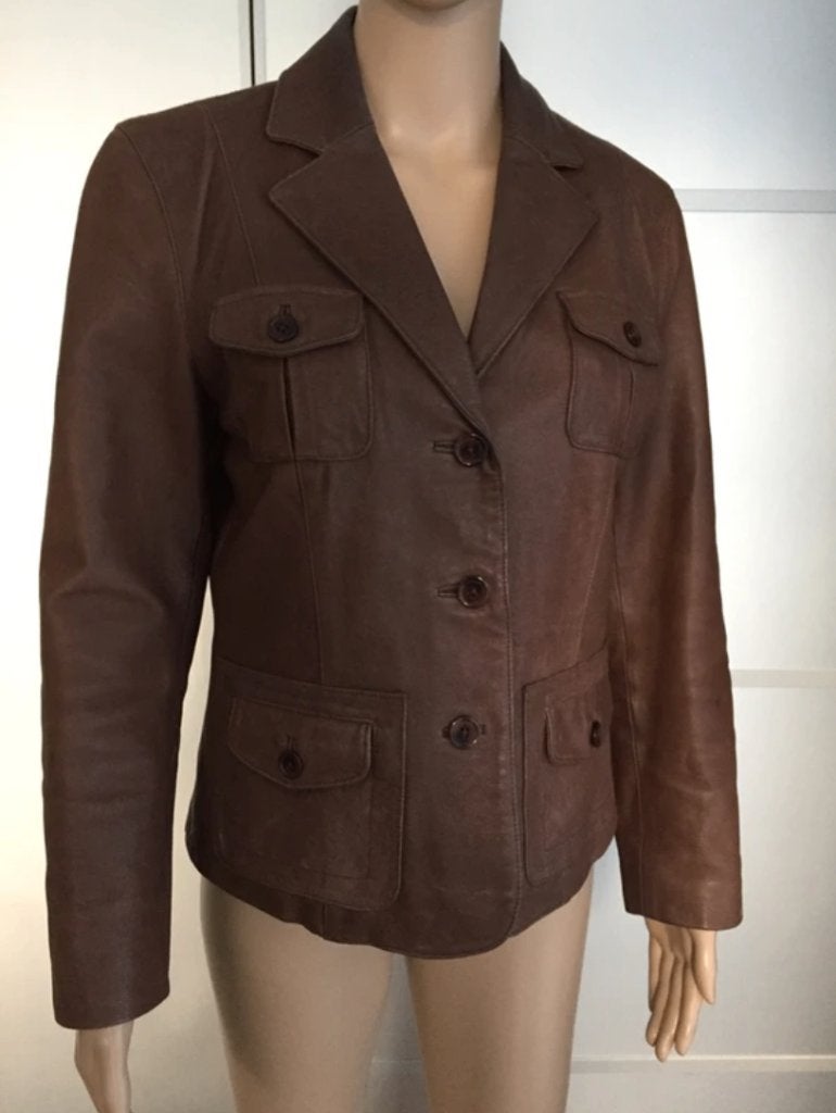 B1530 Naf Naf: nappa-leren jasje colbert blazer Maat M=38-40, Maat 38/40 (M), Bruin, Ophalen of Verzenden, Zo goed als nieuw