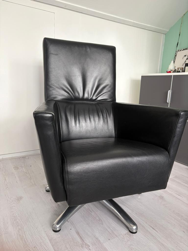 Montel luxor zwart leren draai fauteuils, Ophalen of Verzenden, Zo goed als nieuw, Modern, 50 tot 75 cm