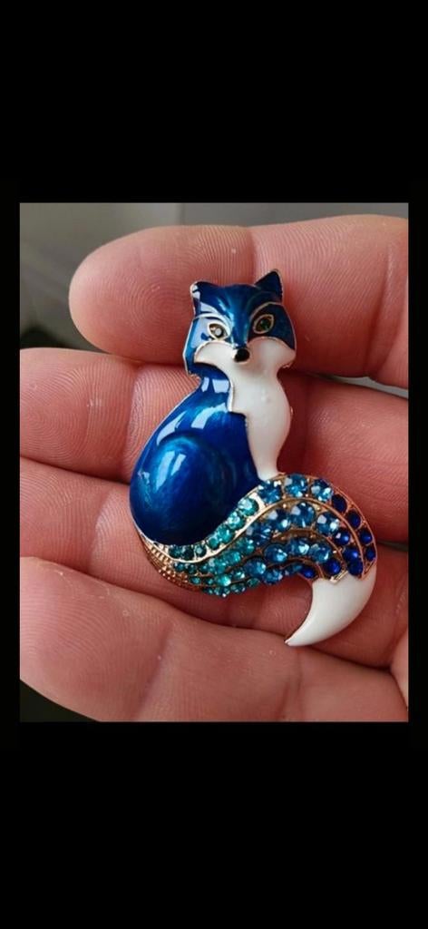 Nieuwe Broche Vos Blauw met Kristallen, Overige materialen, 4 tot 7 cm, Blauw, Nieuw