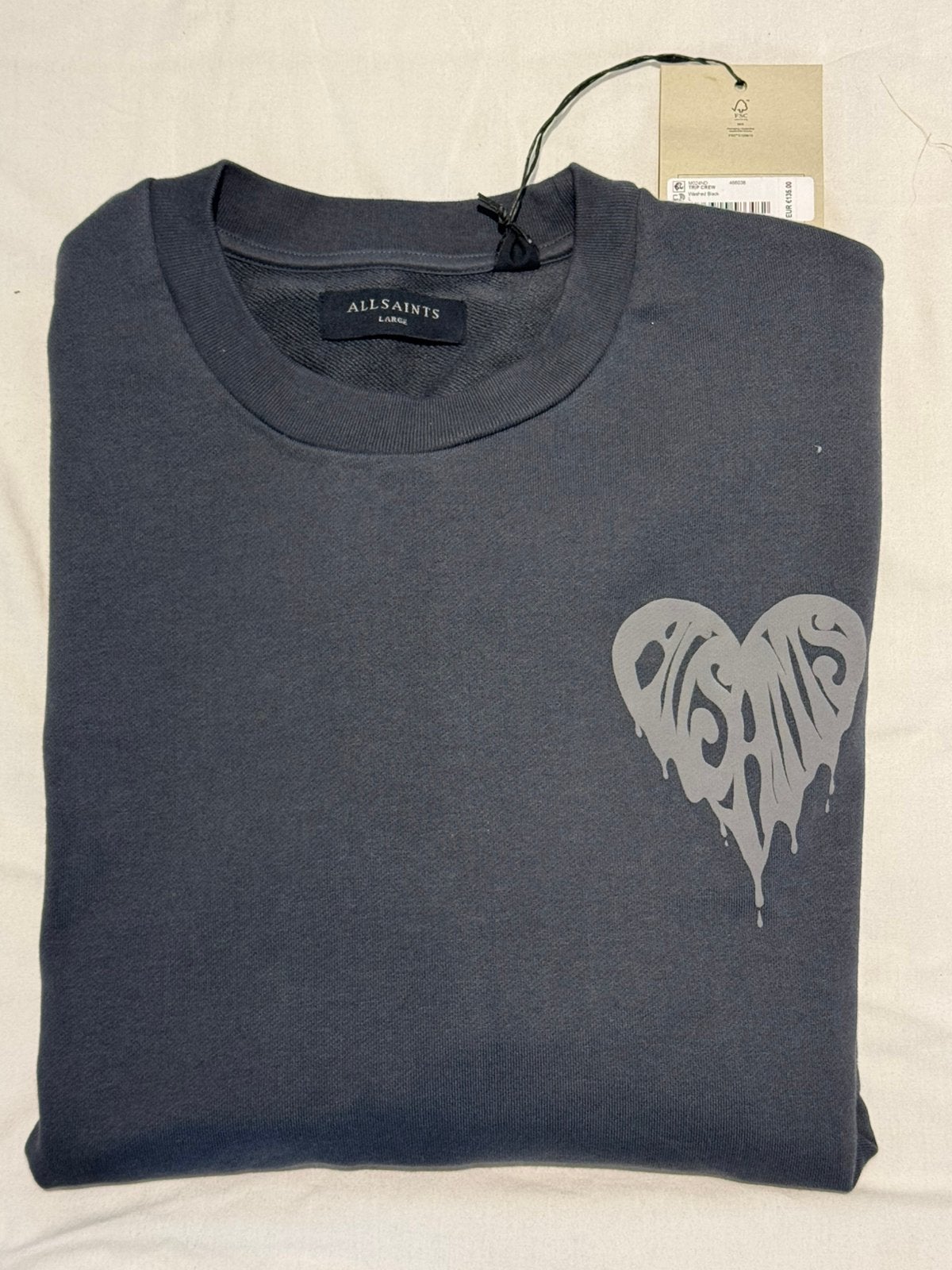 AllSaints Trip Crew Sweatshirt Washed Black Maat L Nieuw, Ophalen of Verzenden, Nieuw, Zwart