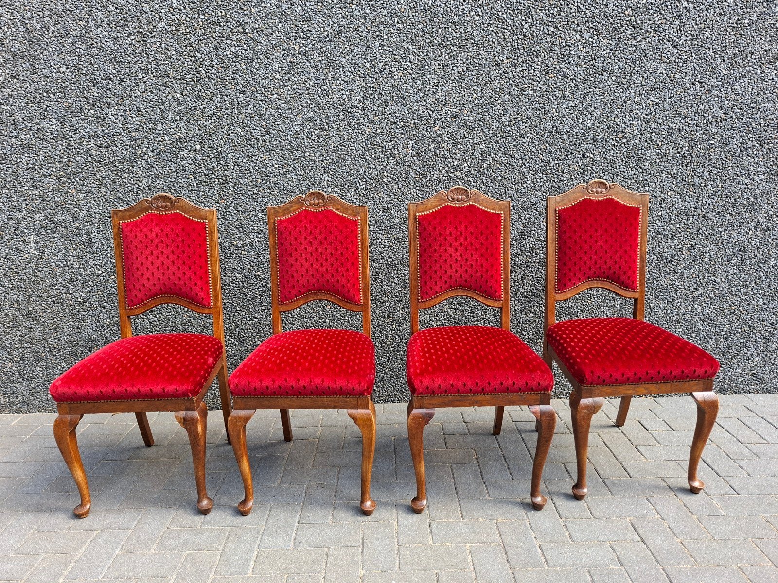 Set van 4 Antieke Eetkamerstoelen Queen Anne stijl, Ophalen