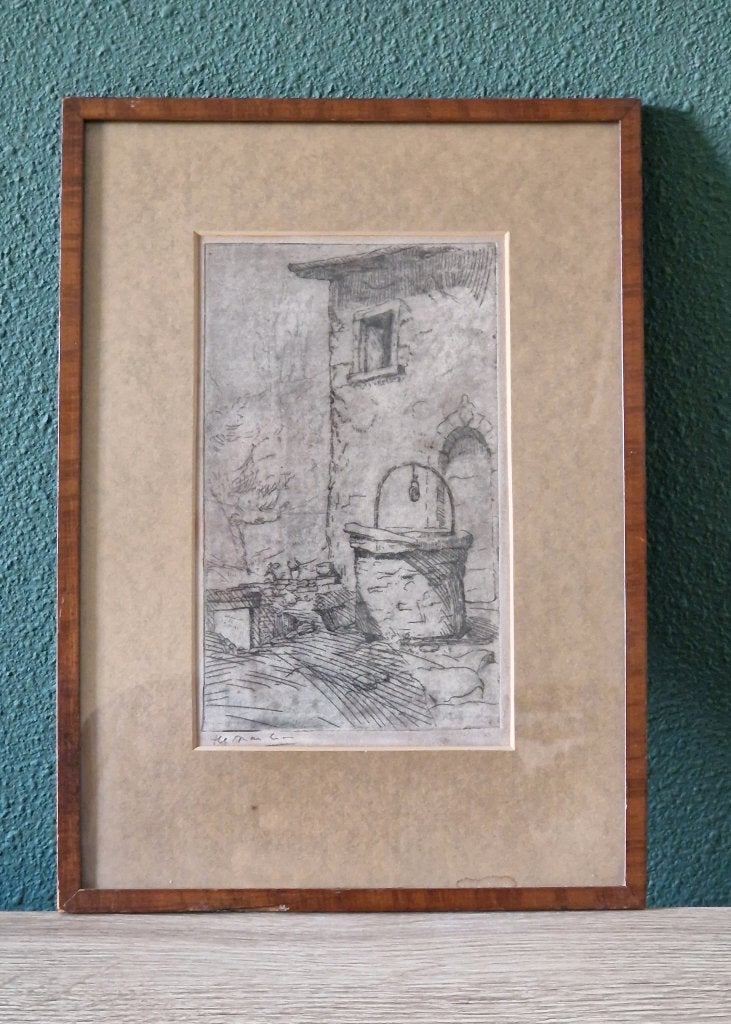 Ets "Herman" – Mogelijk Boijmans herkomst & Delftse link, Antiek en Kunst, Kunst | Etsen en Gravures, Ophalen, 22 cm, Ets, Architectuur