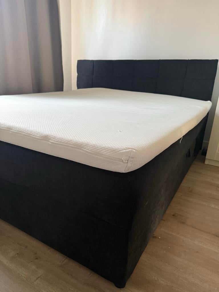 Donkergrijs Opbergboxspring 180x200 cm - Zo goed als nieuw, Huis en Inrichting, Slaapkamer | Bedden, Zo goed als nieuw, Tweepersoons