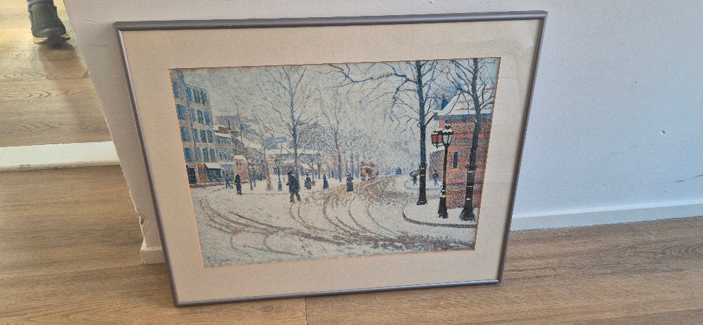 Mooi winter tafareel Paul Signac Paris Boulevard, Antiek en Kunst, Kunst | Schilderijen | Klassiek, Ophalen of Verzenden, Ingelijst