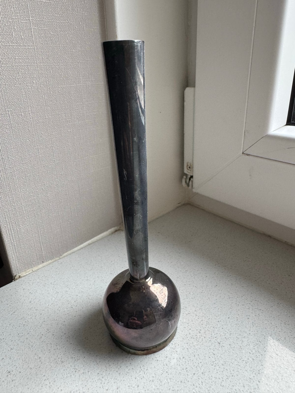 Bolvormige glazen knopvaas - Deens zilverplate, Ophalen of Verzenden
