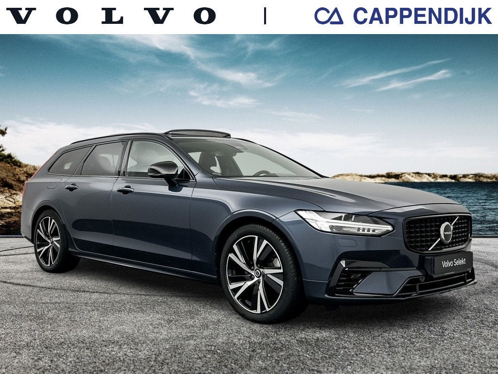 Volvo V90 T6 340PK Recharge R-Design| Panodak| Adap.Cruise|, Auto's, Dealer onderhouden, 4 cilinders, Blauw, 340 pk